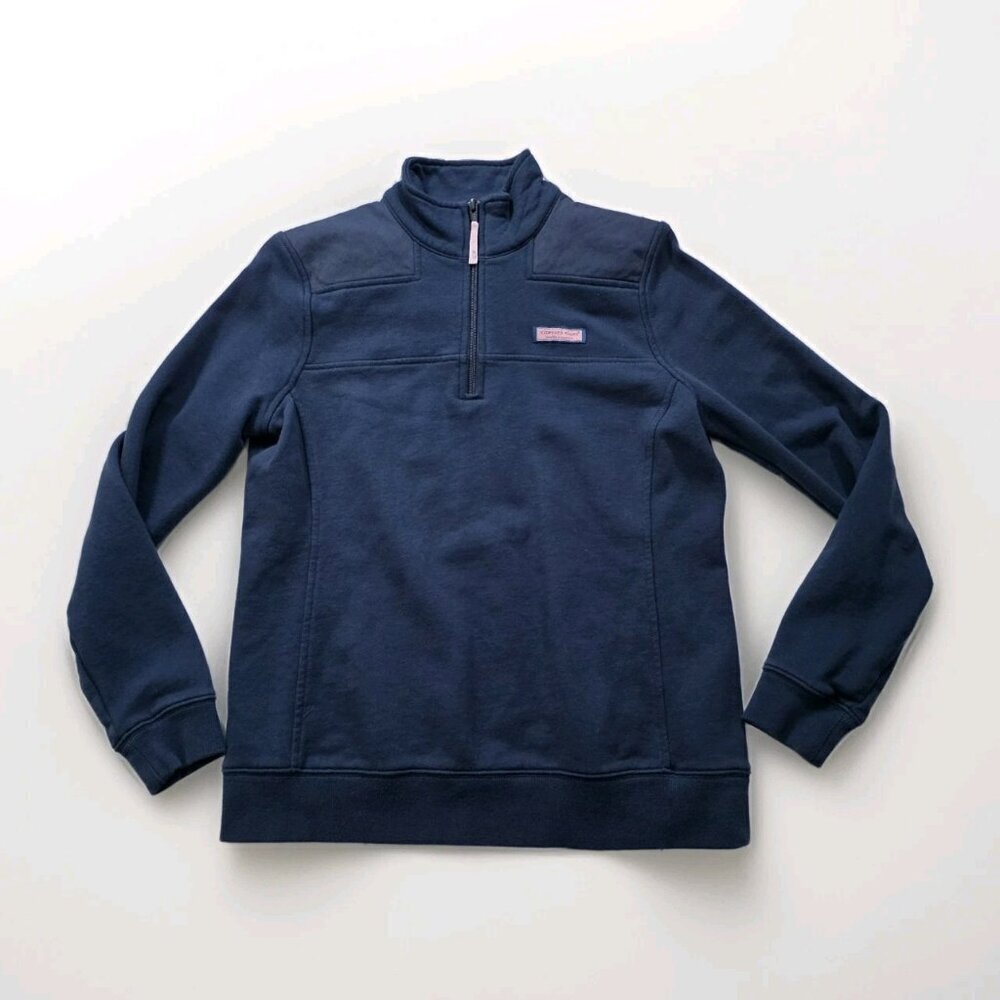 Vineyard Vines Polo Sweater Women S Navy LS 1/4 Zip Mock Neck Cotton Preppy Boho - Picture 10 of 15